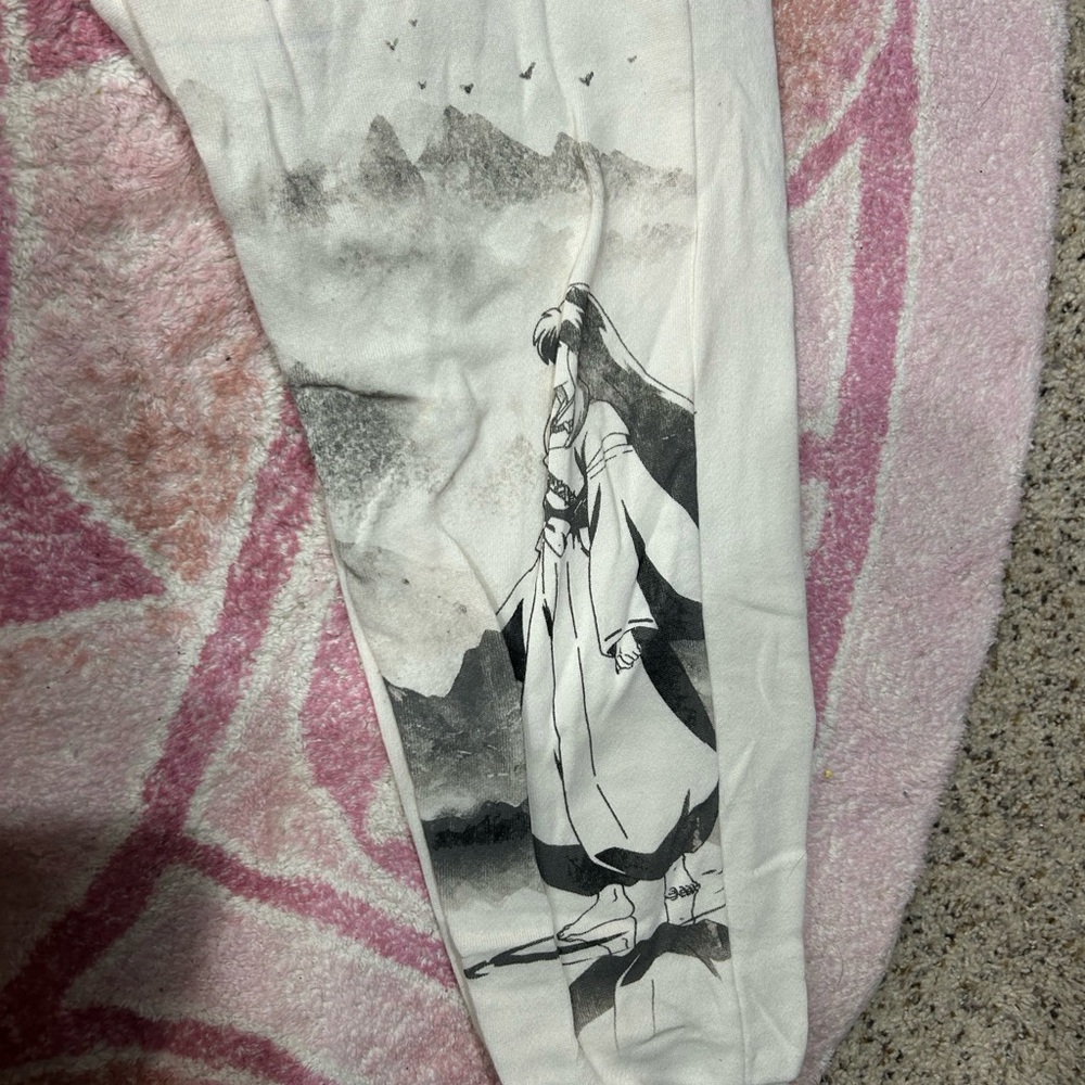 White Graphic Anime Hoodie and Sweatpants with Red Accents InuYasha - Picture 5 of 6